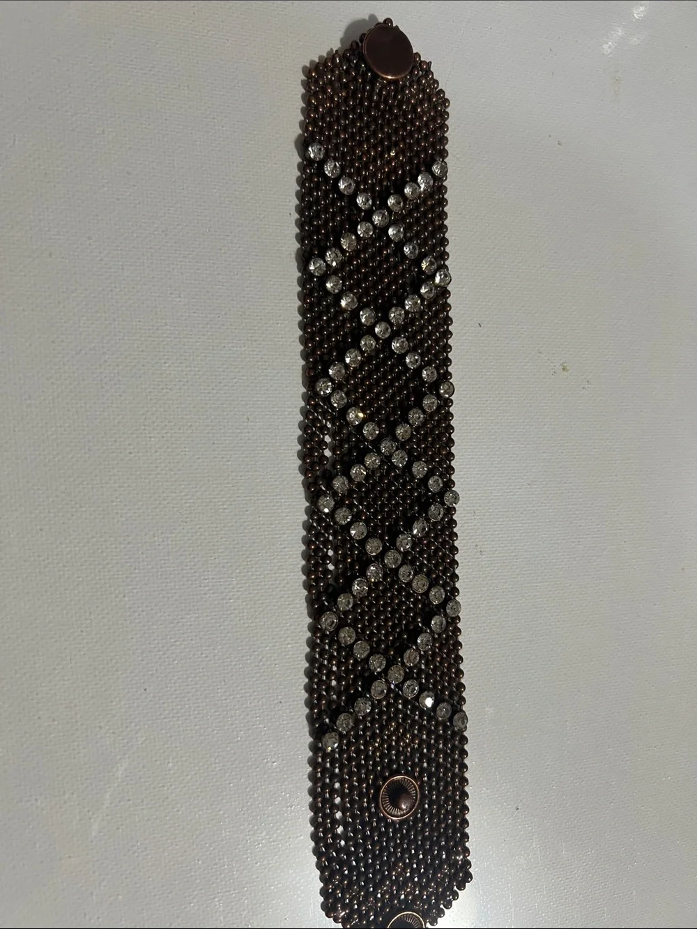 Men's Brown Beaded Bracelet with Clear Crystal Accent